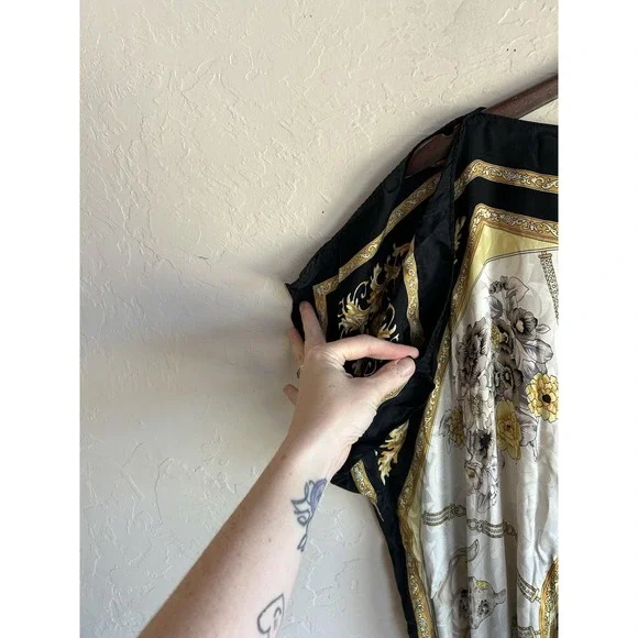 Y2K Cache 100% Silk Blouson Tunic Top M Tea Pot Print Baroque Chain Draped - Picture 6 of 12